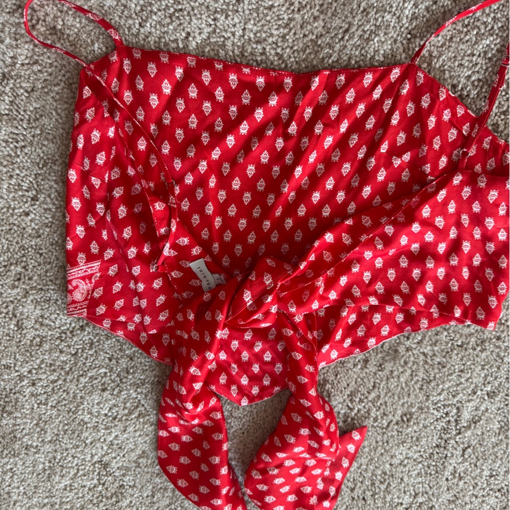 Red Patterned Off-Shoulder Romper - image 2